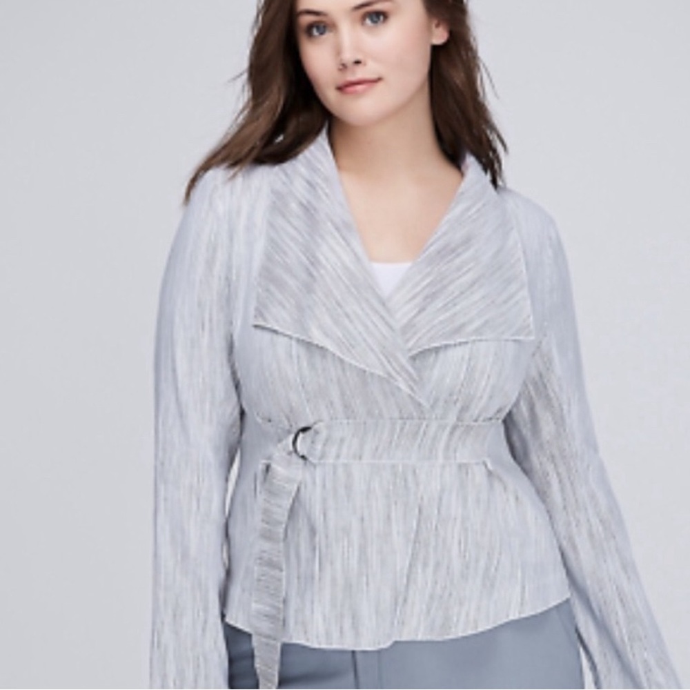 Lane Bryant Size 20 Stretch Linen Blend Wrap Jacket Grey Textured spring Blazer
